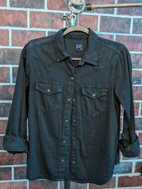 GAP Denim Black Western Snap Front Shirt Small Petite